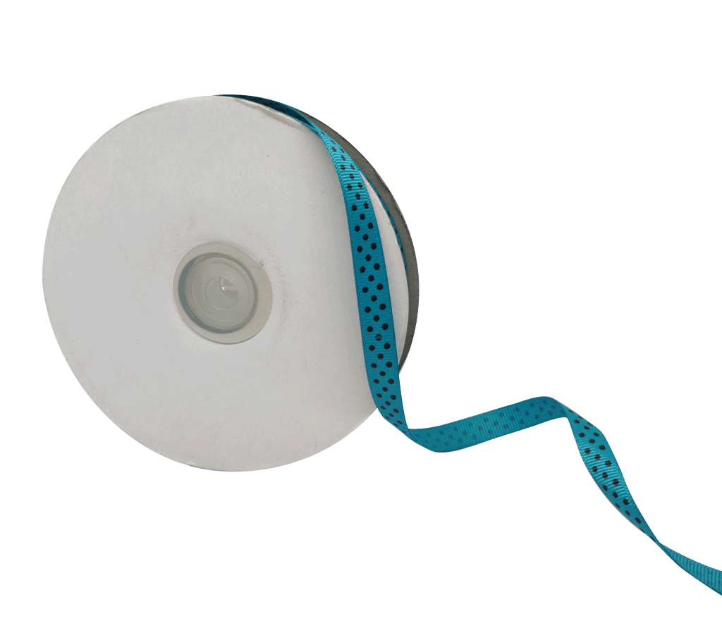 TURQUOISE BLUE WITH BLACK LUMINA DOTS RIBBON (10MM | 45MTR)