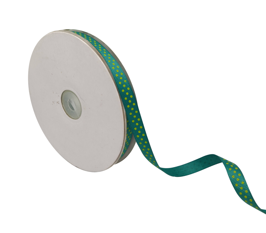 TURQUOISE BLUE WITH GREEN LUMINA DOTS RIBBON (10MM | 45MTR)