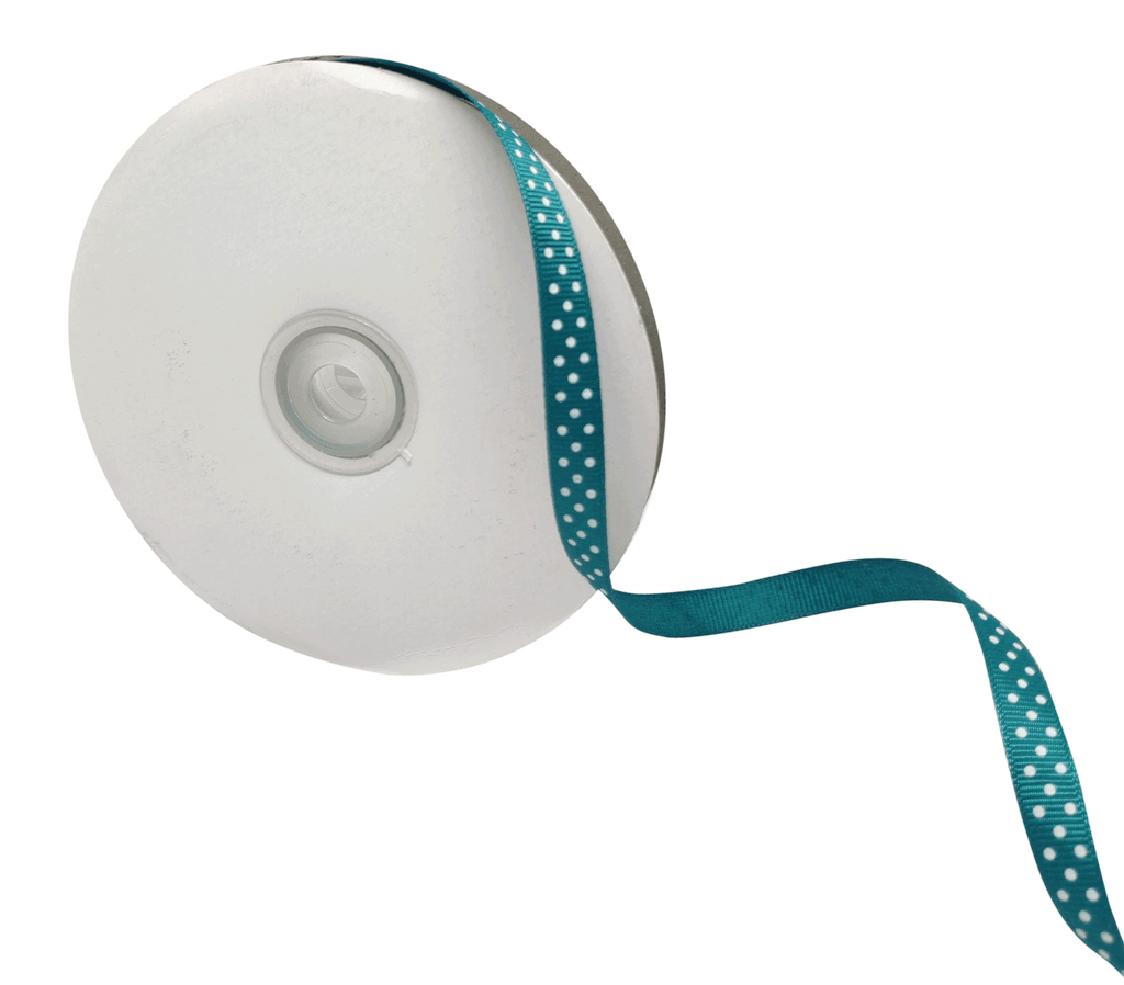 TURQUOISE BLUE WITH WHITE LUMINA DOTS RIBBON (10MM | 45MTR)