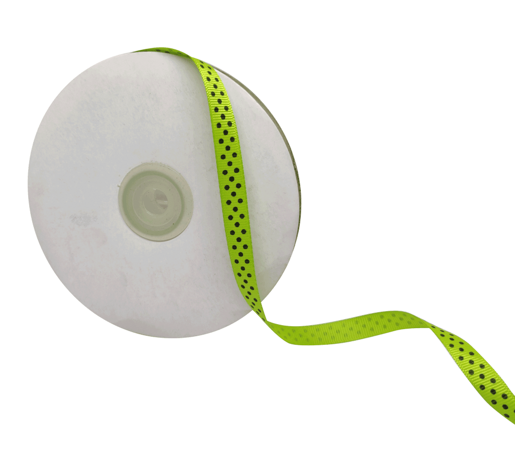 LIME GREEN WITH BLACK LUMINA DOTS RIBBON (10MM | 45MTR)