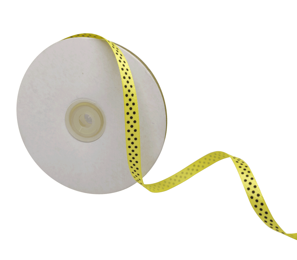 LEMON YELLOW WITH BLACK LUMINA DOTS RIBBON (10MM | 45MTR)