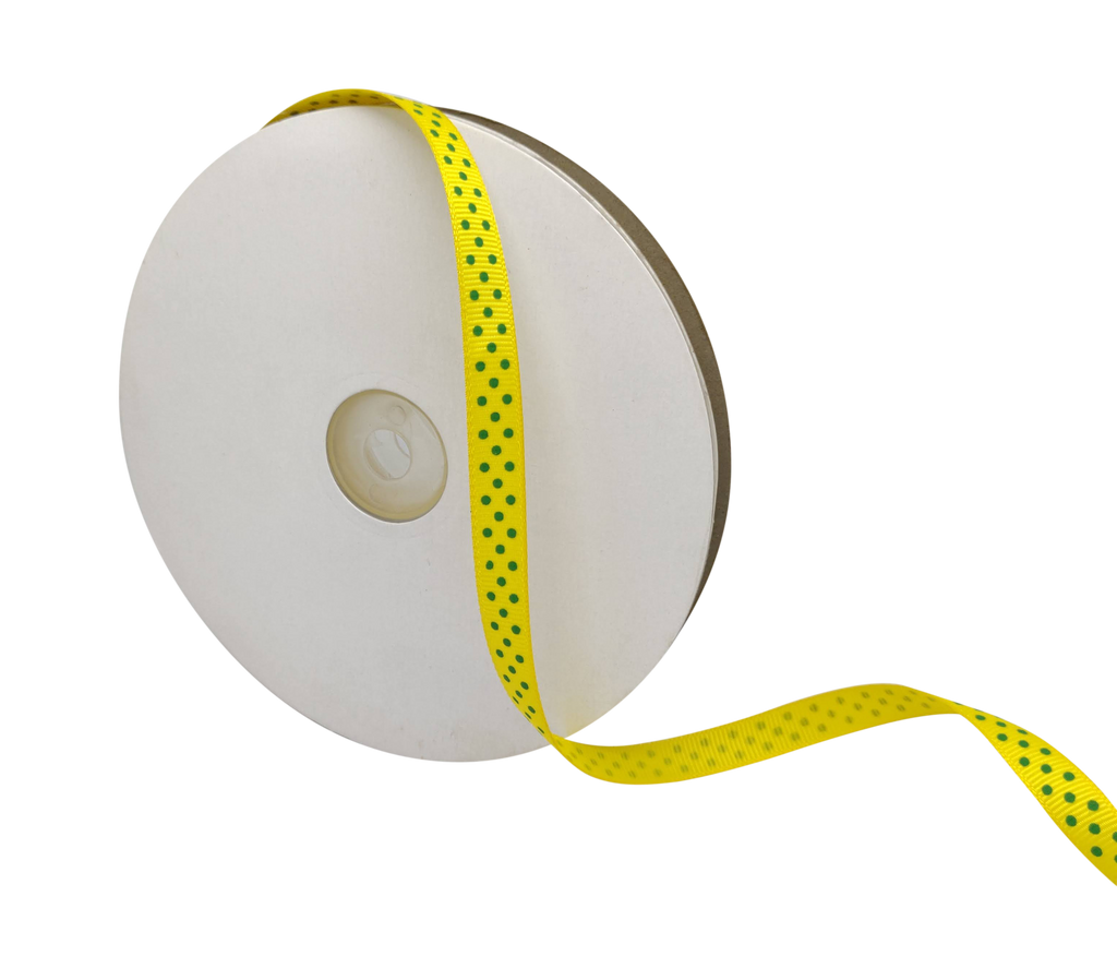 YELLOW WITH GREEN LUMINA DOTS RIBBON (10MM | 45MTR)