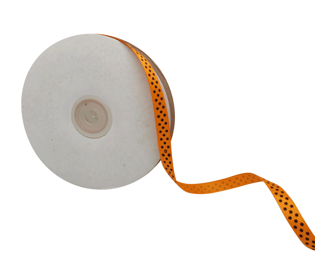 TANGERINE WITH BLACK LUMINA DOTS RIBBON (10MM | 45MTR)