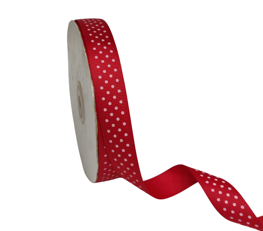 SCARLET RED WITH WHITE LUMINA DOTS RIBBON (20MM | 45MTR)