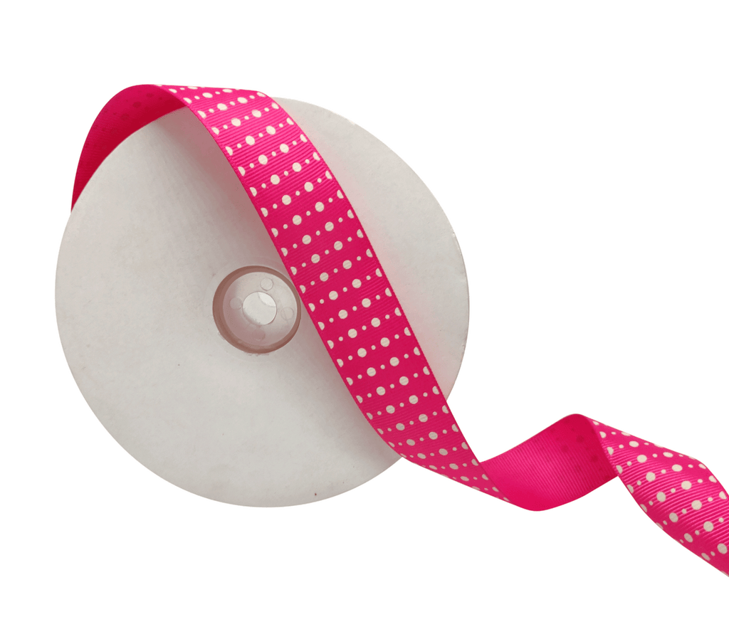 HOT PINK WITH WHITE DOTS RIBBON (25 MM)