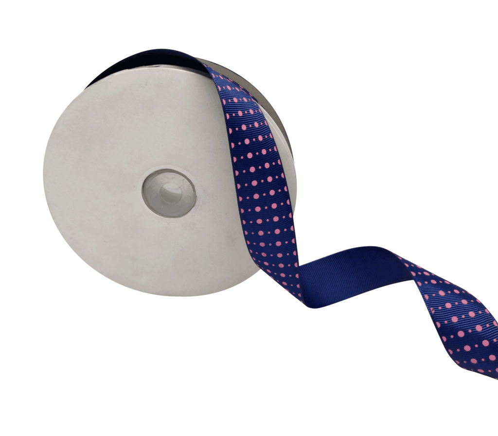 NAVY BLUE WITH PINK DOTS RIBBON (25 MM)