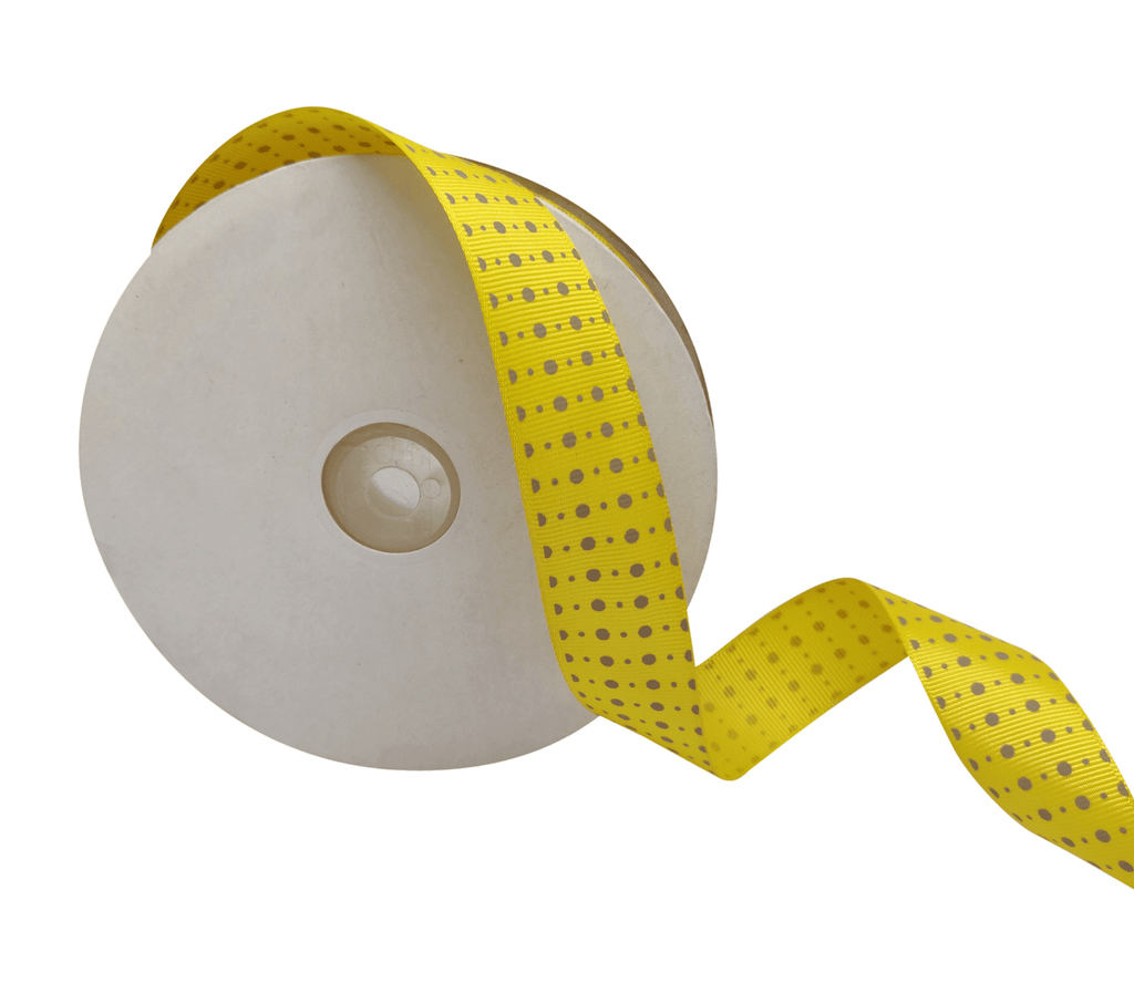 YELLOW WITH BEIGE DOTS RIBBON (25 MM)