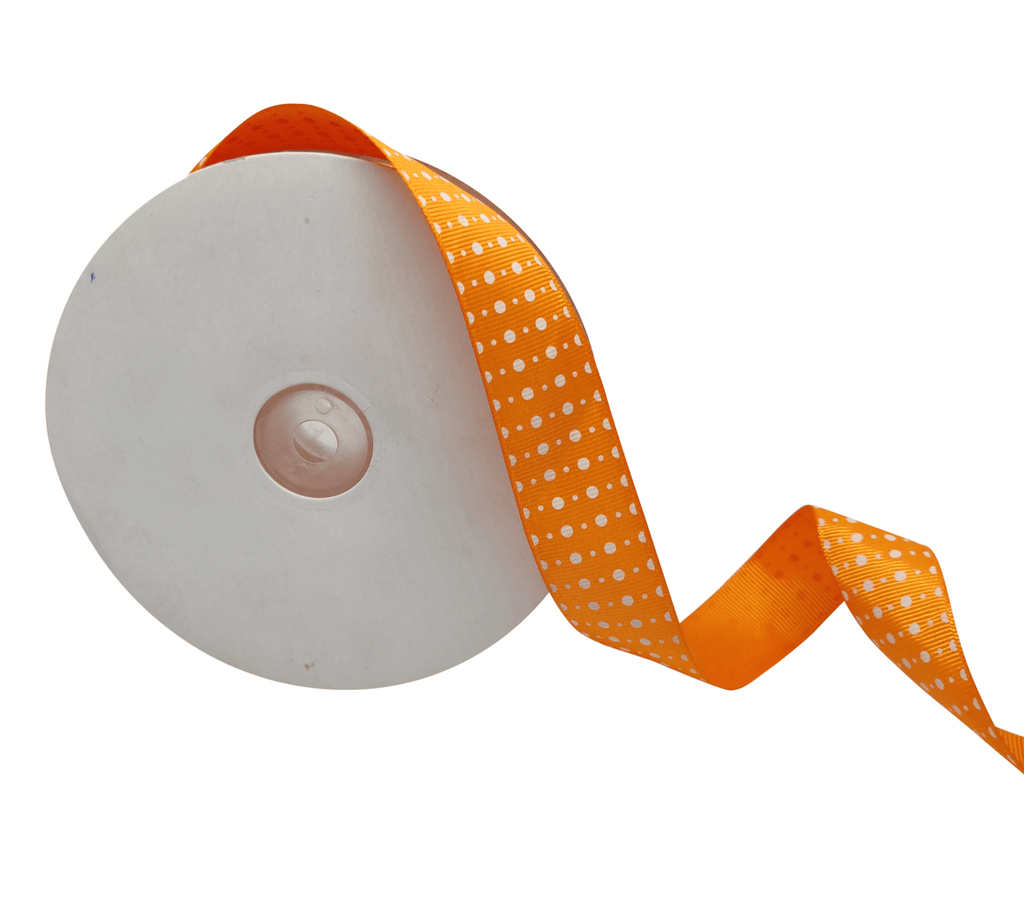 TANGERINE WITH WHITE DOTS RIBBON (25 MM)