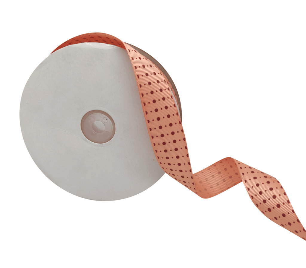 PEACH WITH BROWN DOTS RIBBON (25 MM)