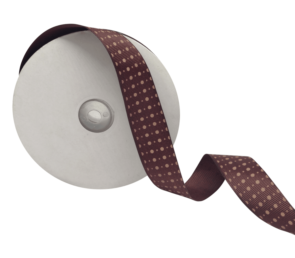 COFFEE BROWN WITH BEIGE DOTS RIBBON (25 MM)