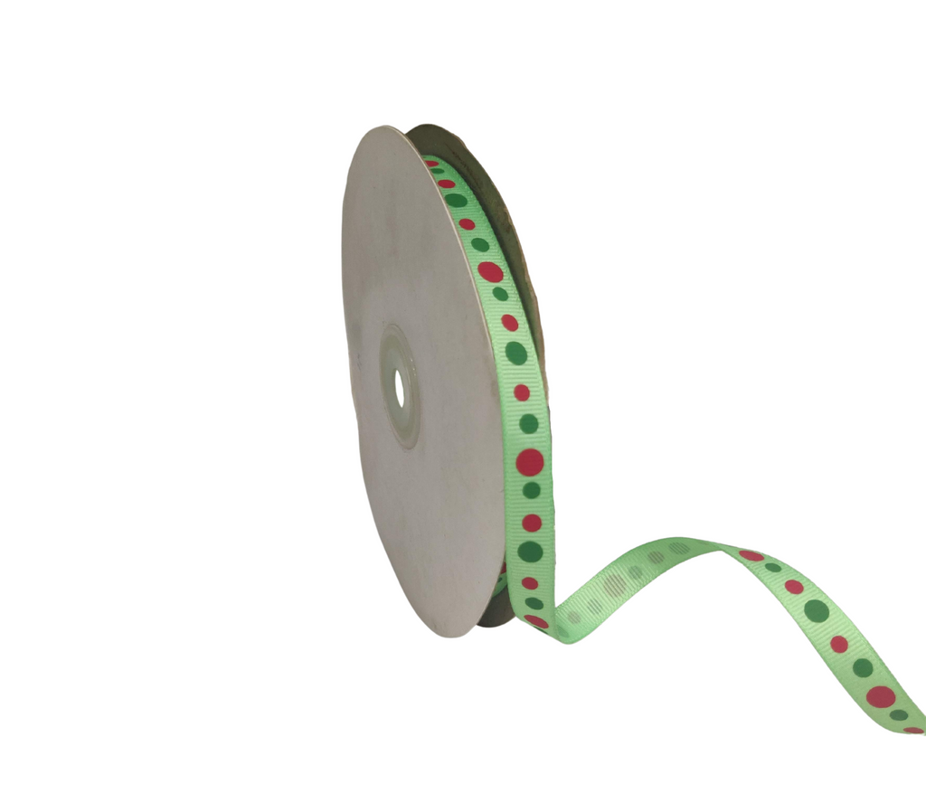 MINT GREEN WITH RED & GREEN CIRCLES RIBBON (10 MM)