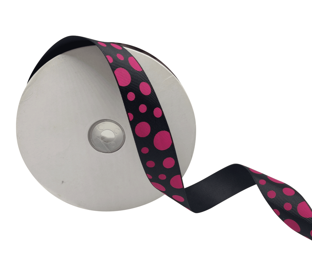 BLACK WITH RANI PINK CIRCLES RIBBON (25 MM)