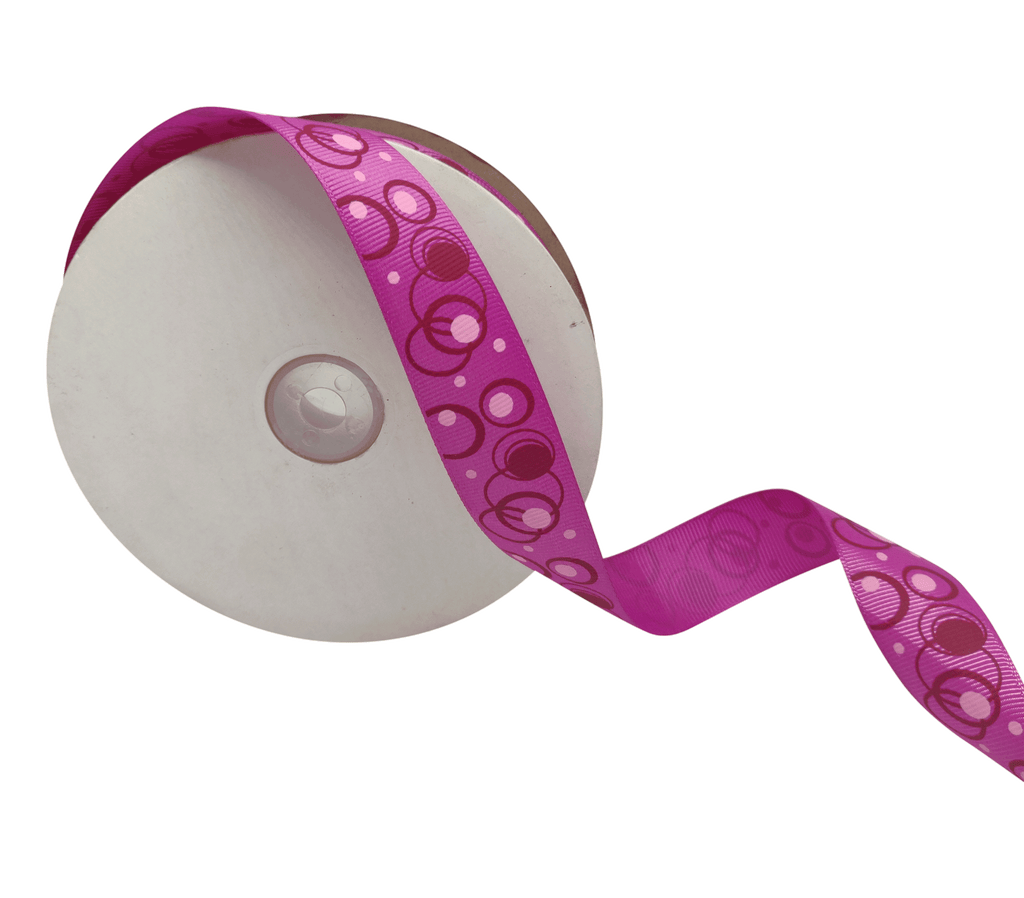 ORCHID PINK WITH MULTICOLOURED CIRCLES RIBBON (25 MM)