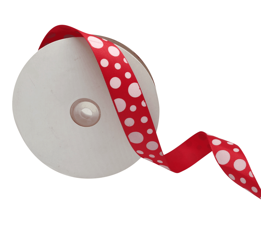 RED WITH WHITE CIRCLES RIBBON (25 MM)