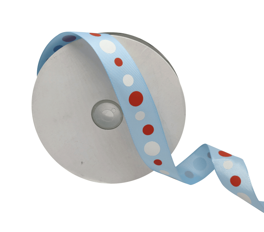 BABY BLUE WITH MULTICOLOURED CIRCLES RIBBON (25 MM)