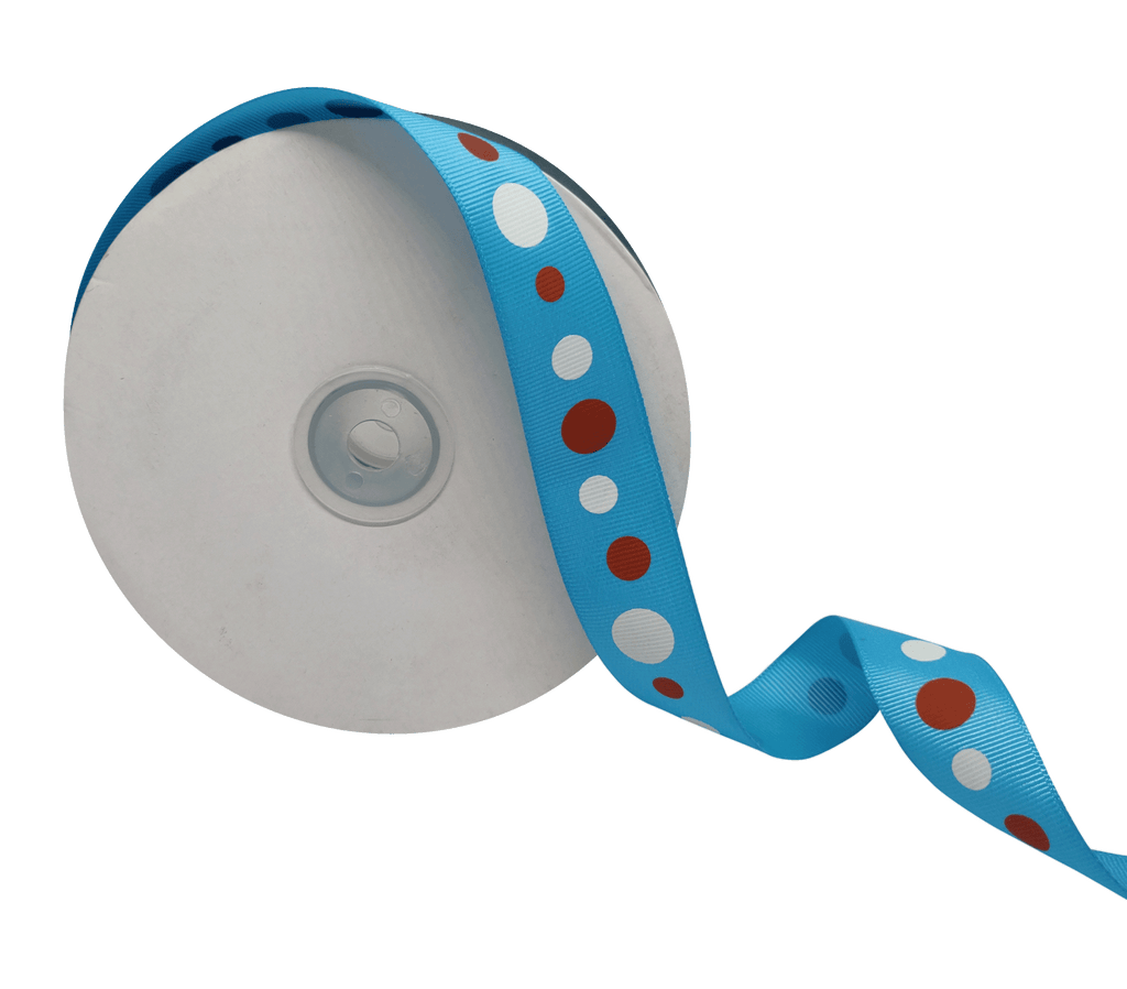 SKY BLUE WITH MULTICOLOURED CIRCLES RIBBON (25 MM)