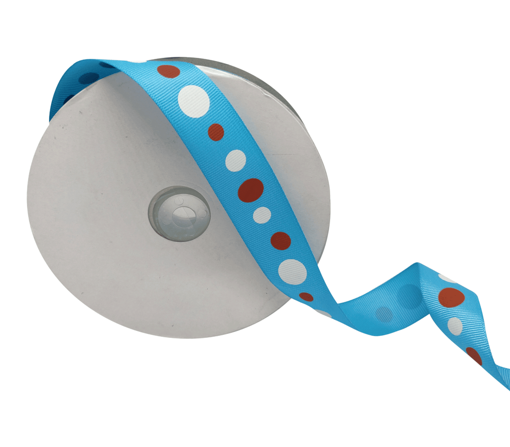 SKY BLUE WITH MULTICOLOURED CIRCLES RIBBON (25 MM)