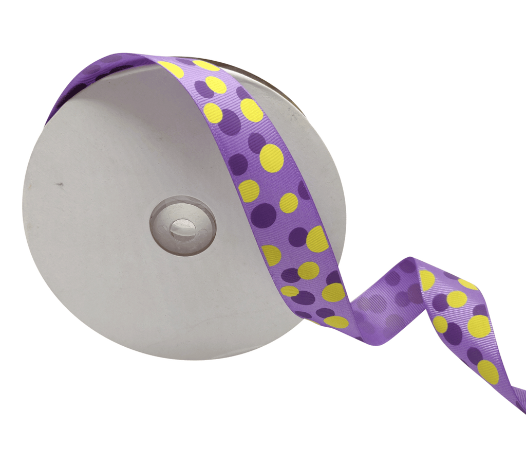 LAVENDER WITH MULTICOLOURED CIRCLES RIBBON (25 MM)