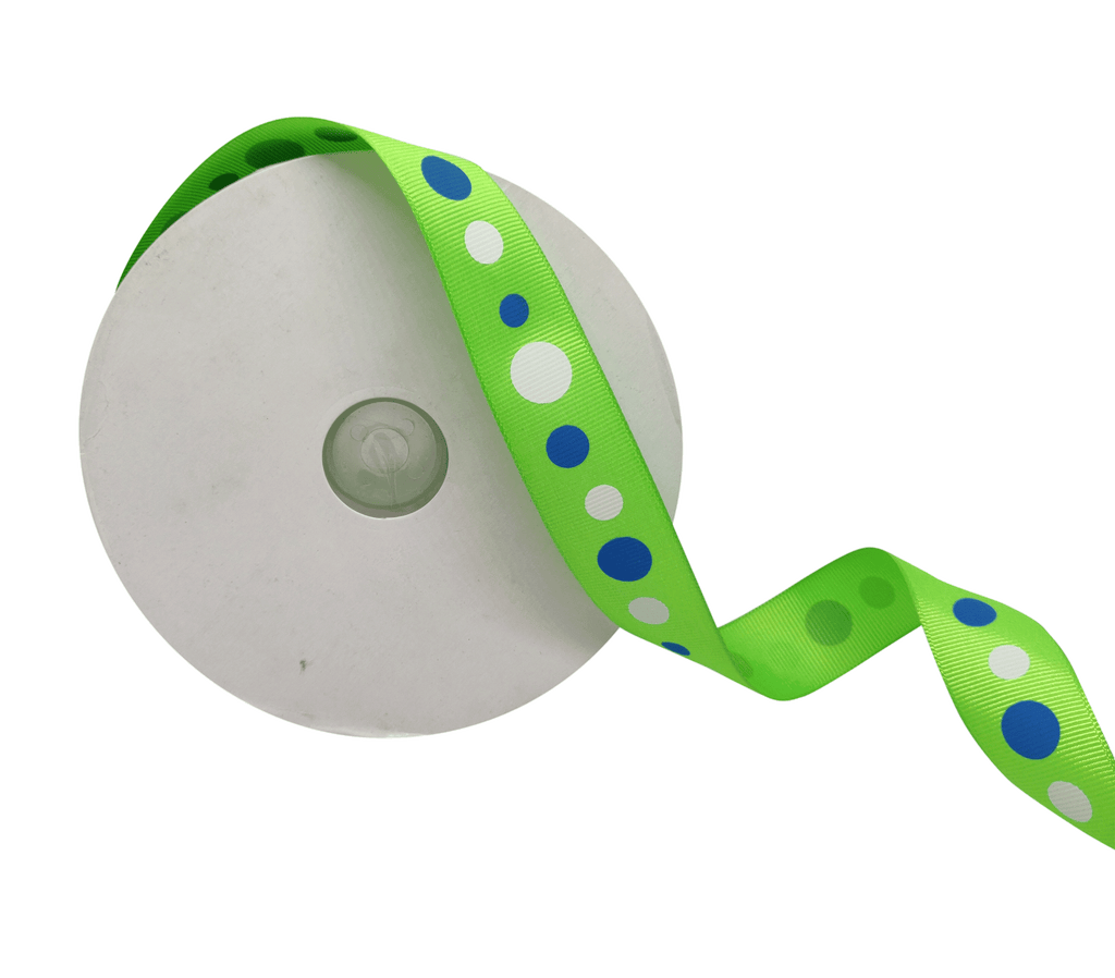 LIGHT GREEN WITH MULTICOLOURED CIRCLES RIBBON (25 MM)