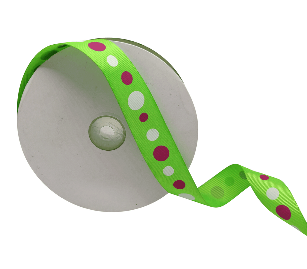 LIGHT GREEN WITH MULTICOLOURED CIRCLES RIBBON (25 MM)