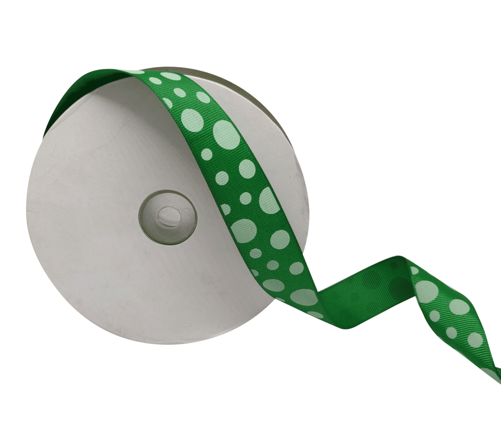 GREEN WITH PALE GREEN CIRCLES RIBBON (25 MM)