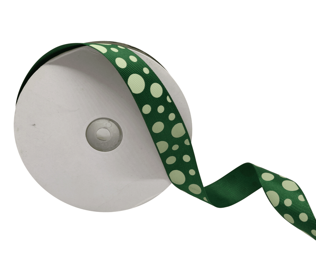 BOTTLE GREEN WITH CREAM CIRCLES RIBBON (25 MM)