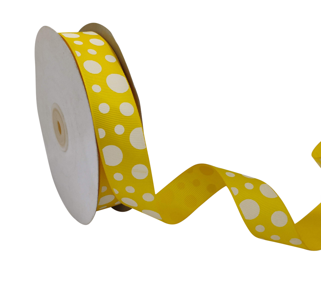 YELLOW WITH WHITE CIRCLES RIBBON (25 MM)