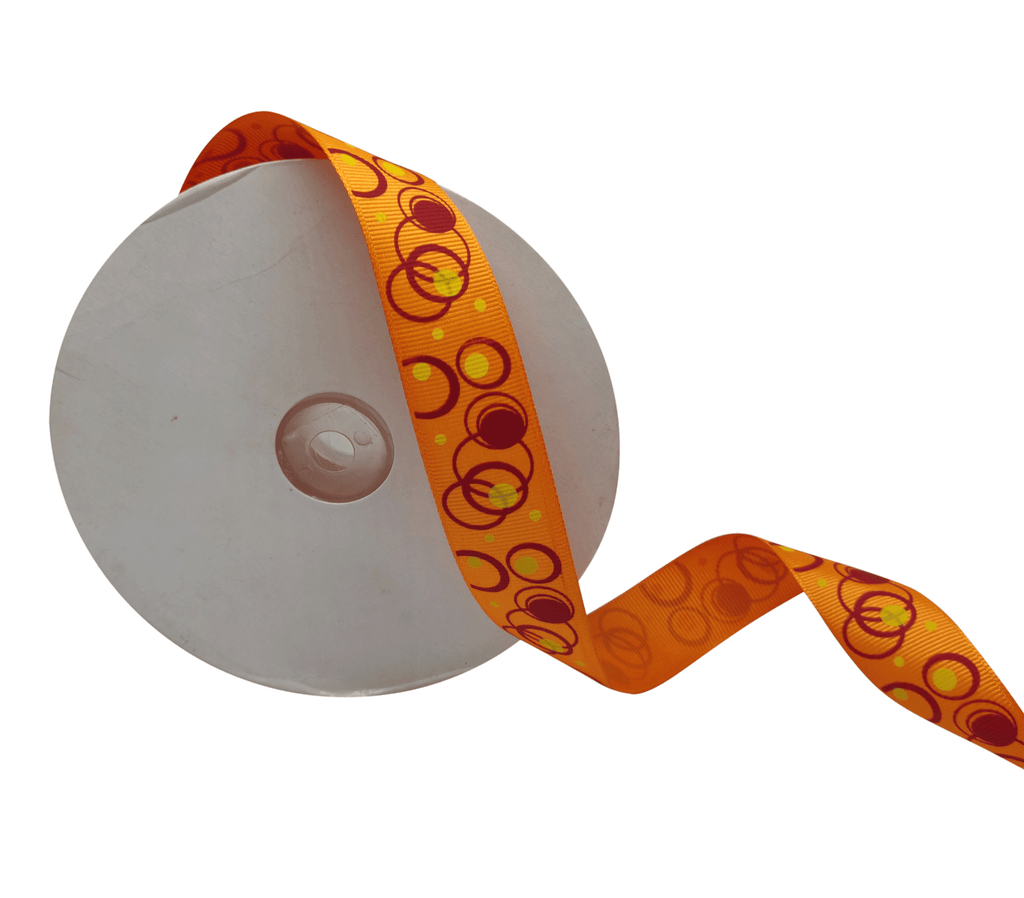 TANGERINE WITH MULTICOLOURED CIRCLES RIBBON (25 MM)