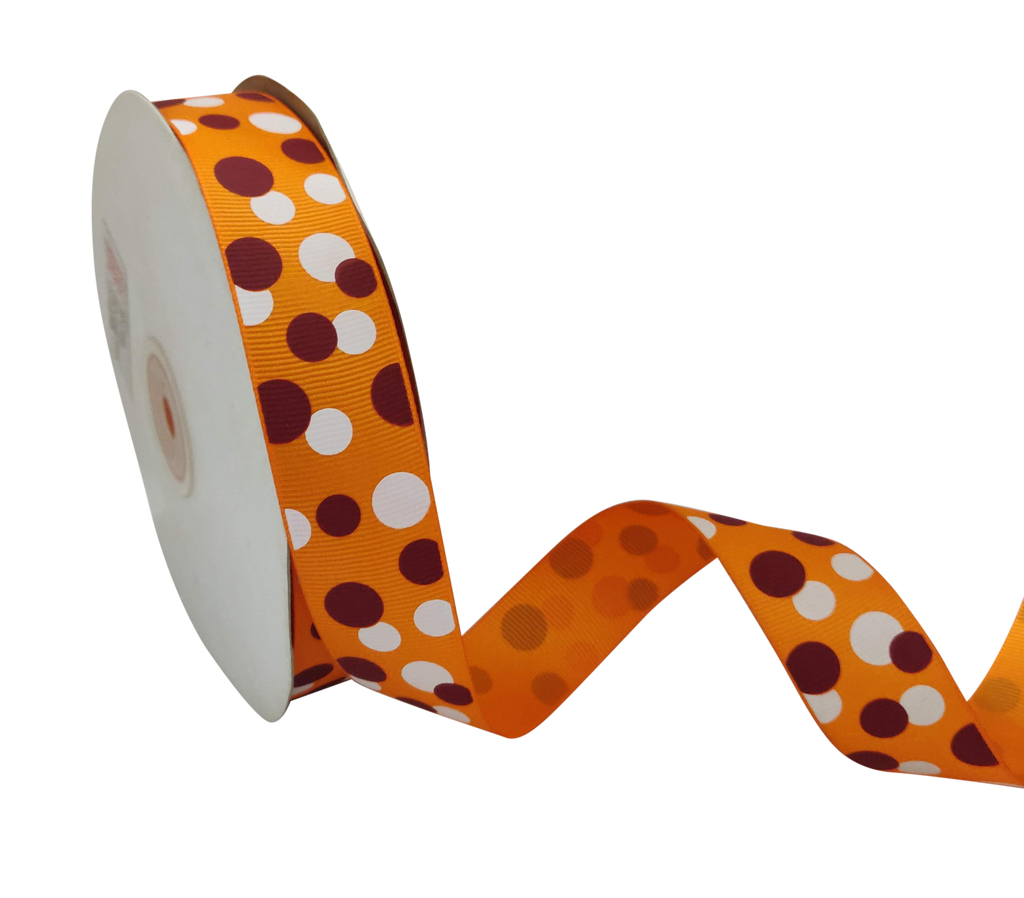 TANGERINE WITH MULTICOLOUR CIRCLES RIBBON (25 MM)