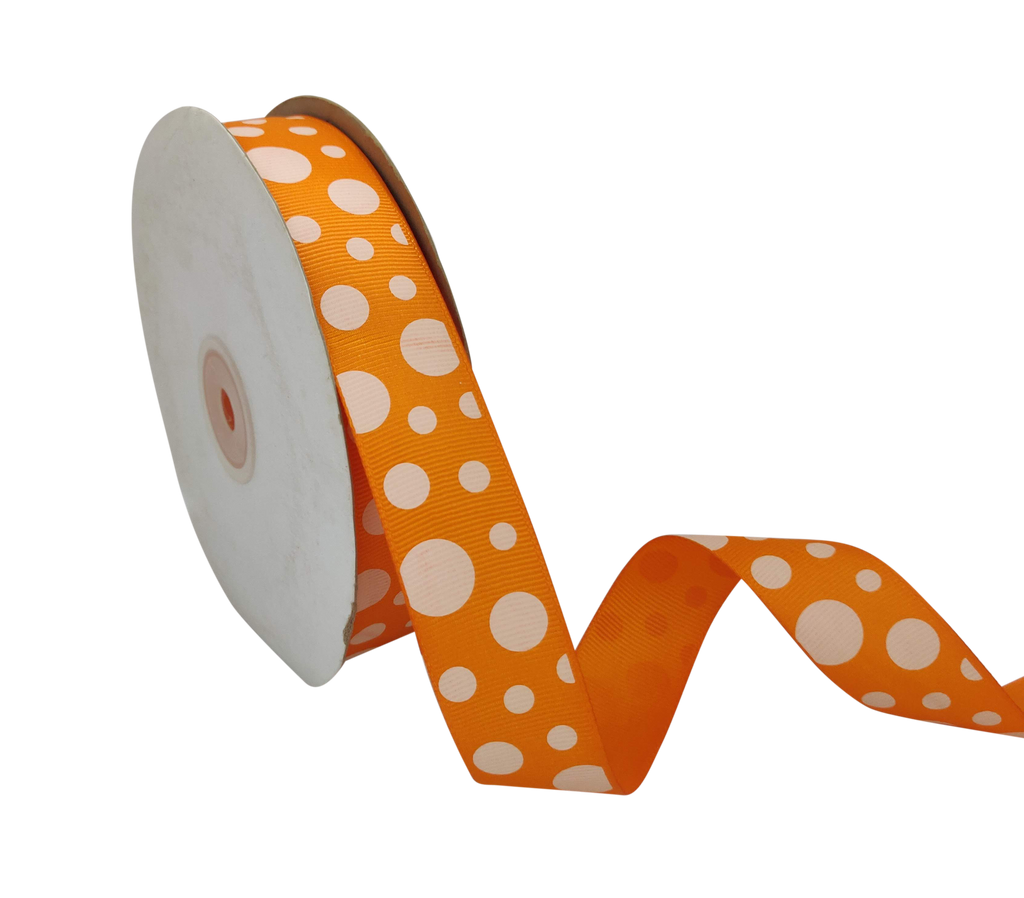 TANGERINE WITH WHITE CIRCLES RIBBON (25 MM)