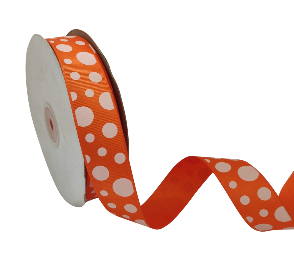 BRIGHT ORANGE WITH WHITE CIRCLES RIBBON (25 MM)