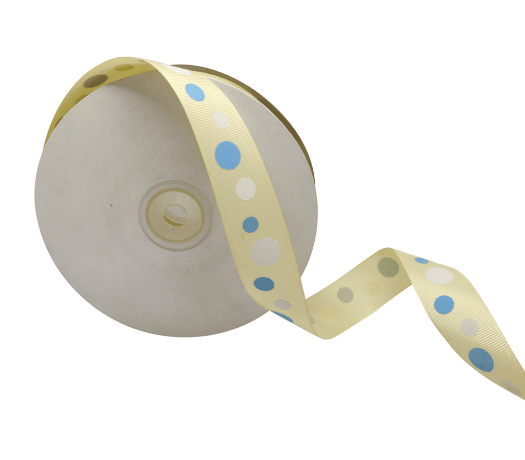 CREAM WITH MULTICOLOURED CIRCLES RIBBON (25 MM)