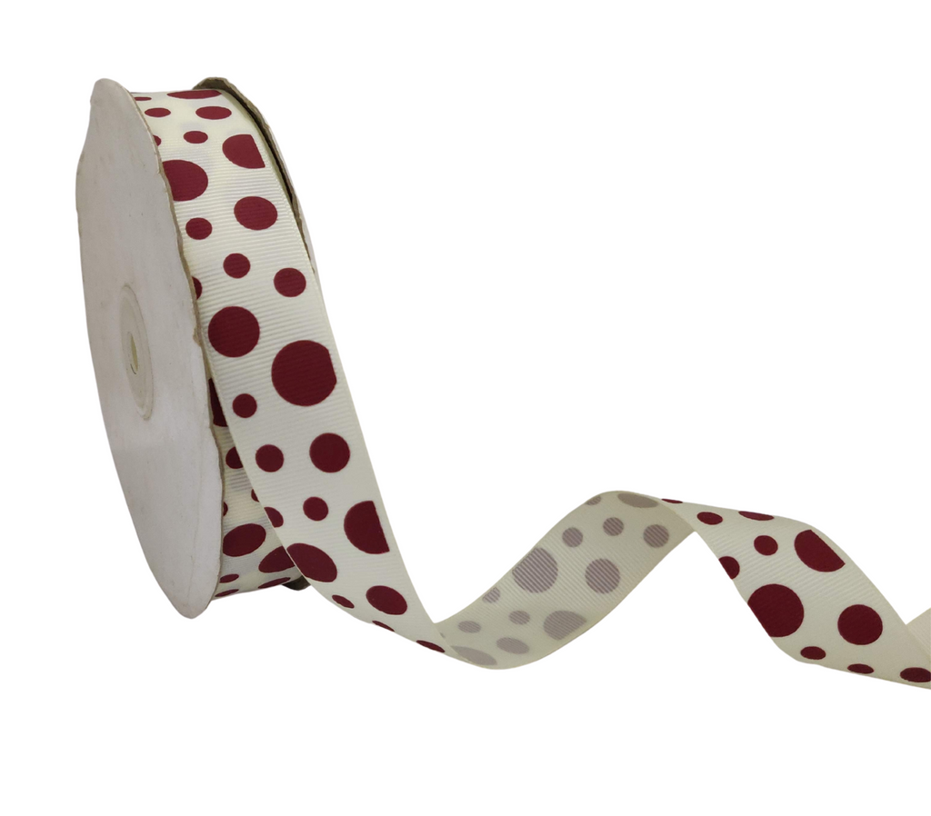 CREAM WITH MAROON CIRCLES RIBBON (25 MM)