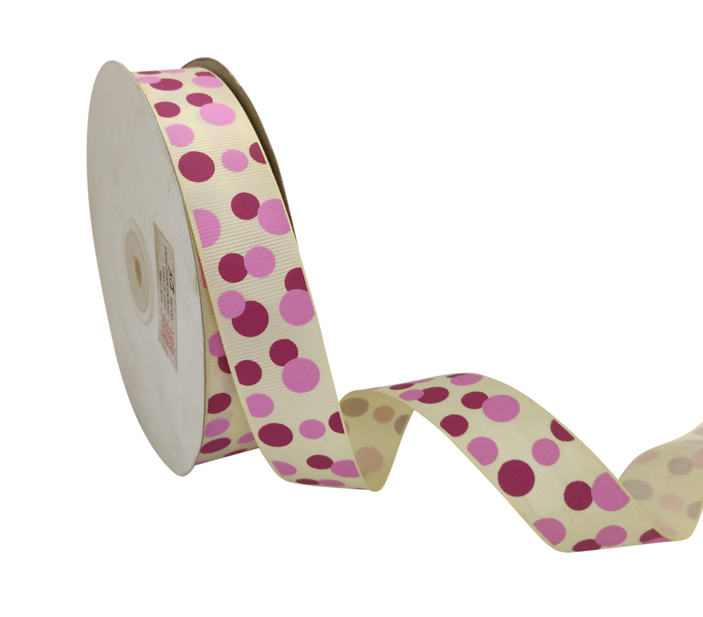 CREAM WITH PINK CIRCLES RIBBON (25 MM)