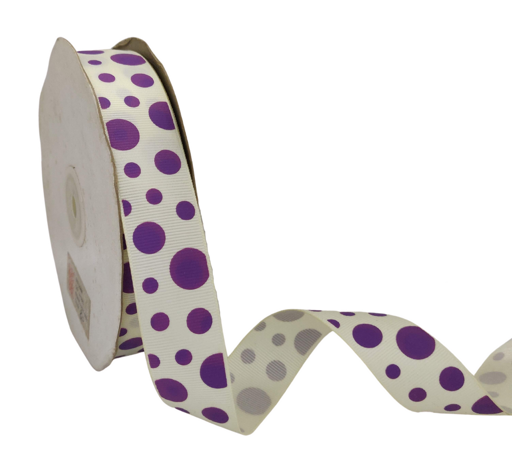 CREAM WITH PURPLE CIRCLES RIBBON (25 MM)