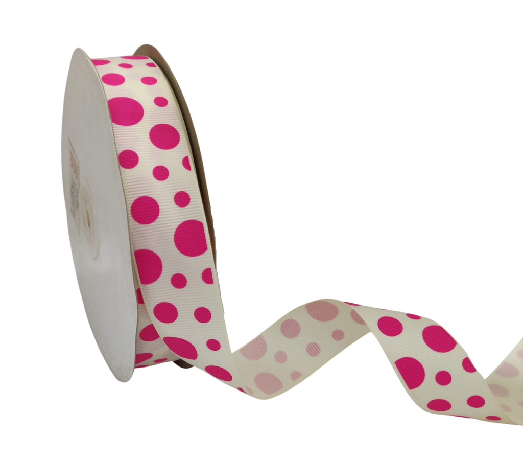 CREAM WITH PINK CIRCLES RIBBON (25 MM)