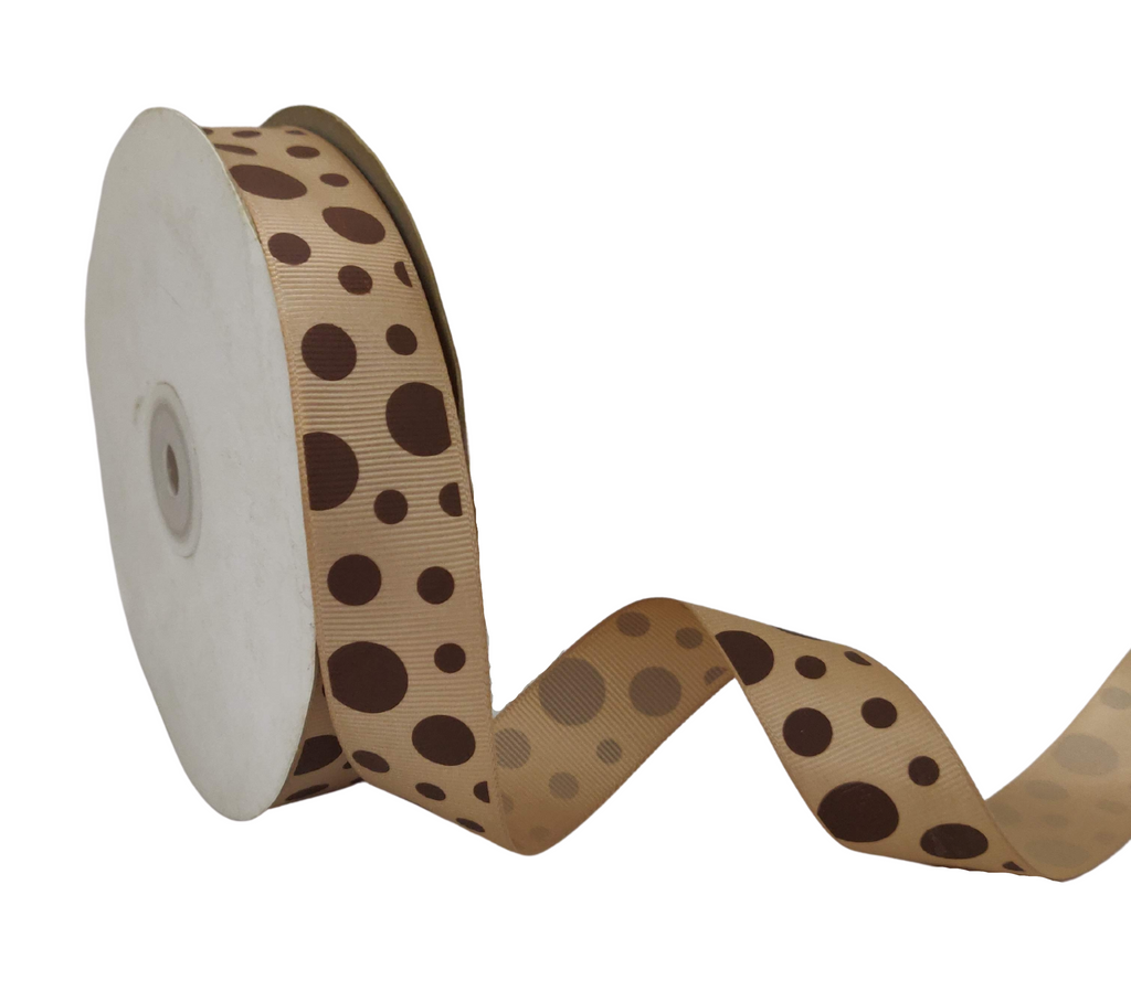 BEIGE WITH BROWN CIRCLES RIBBON (25 MM)