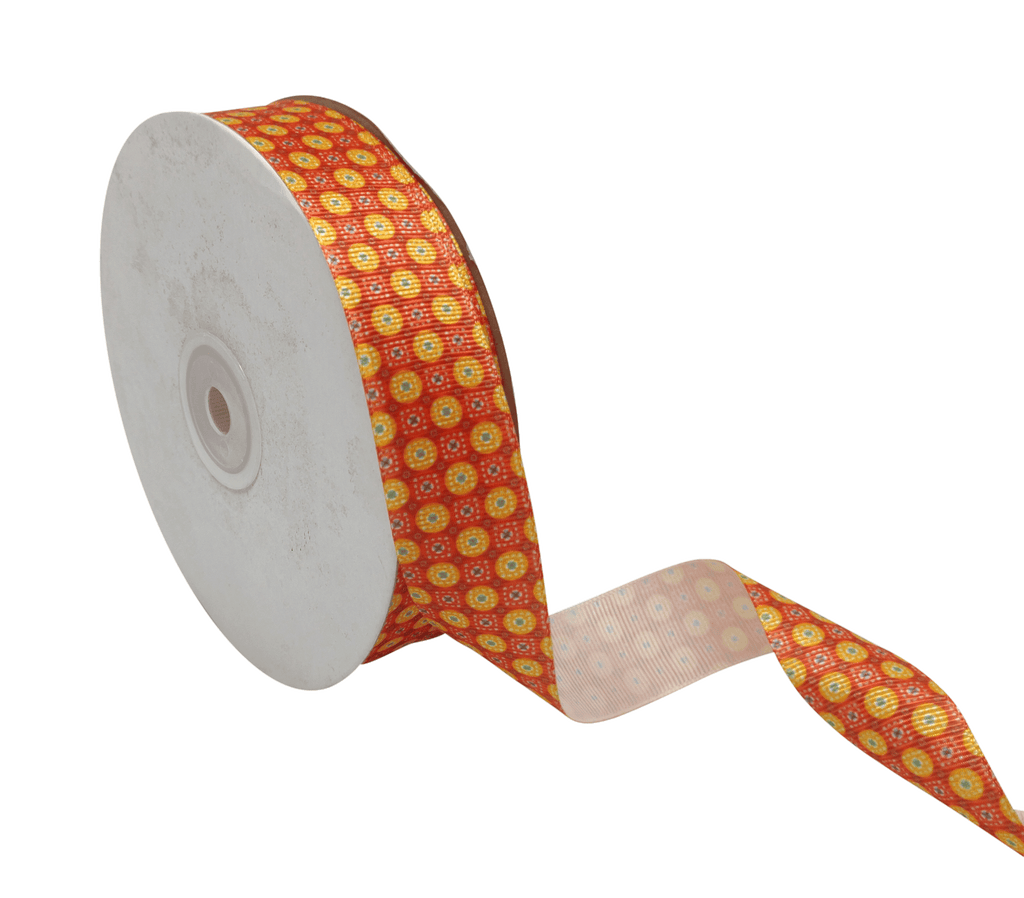 ORANGE & RED GEOMETRIC  RIBBON (25 MM)