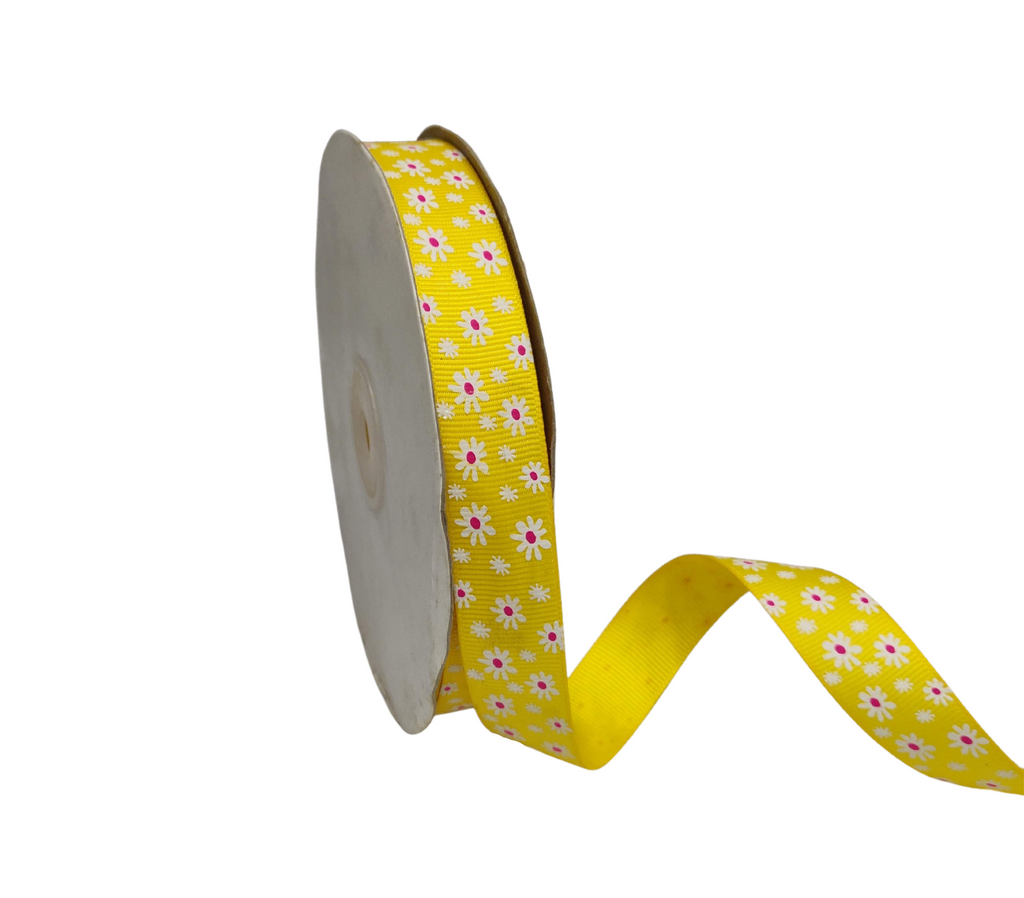 YELLOW WITH WHITE FLOWERS RIBBON (20 MM)