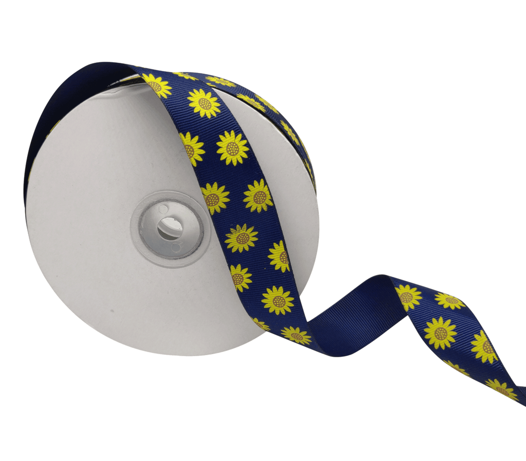 NAVY BLUE WITH SUNFLOWERS RIBBON (25 MM)