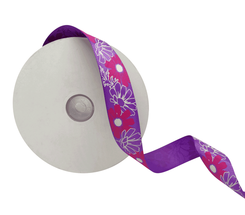 LIGHT PURPLE WITH MULTICOLOURED FLOWERS RIBBON (25 MM)