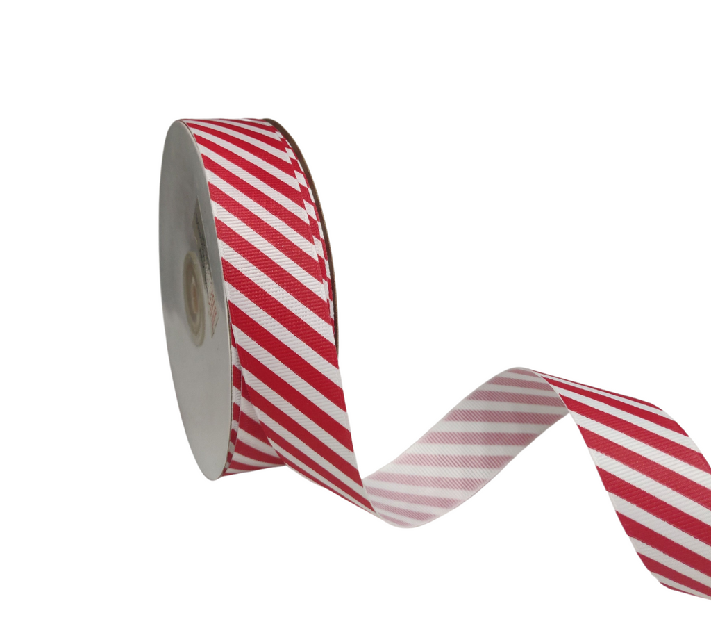 RED & WHITE DIAGONAL STRIPES RIBBON (25 MM)