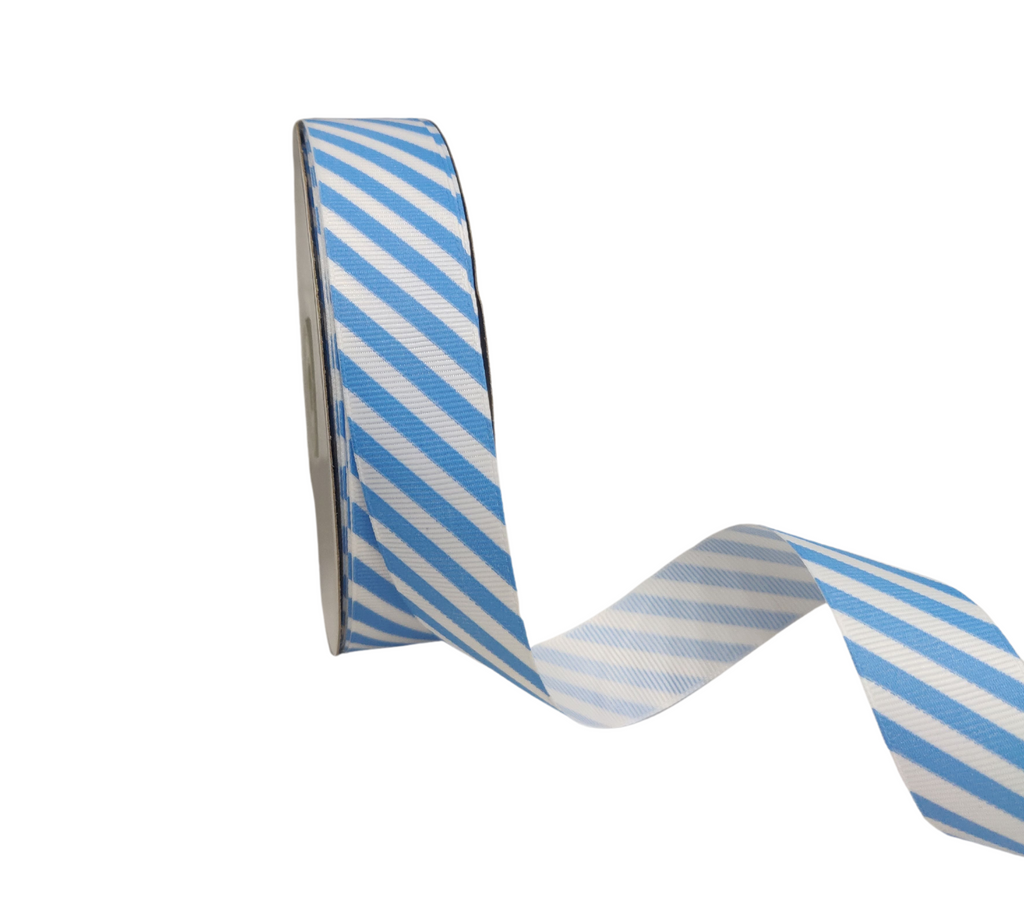 BLUE & WHITE DIAGONAL STRIPES RIBBON (25 MM)