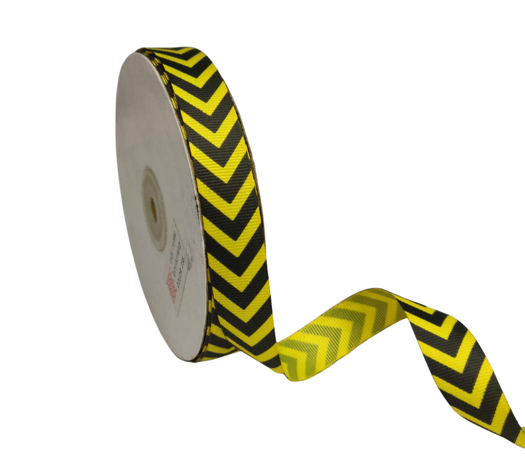 LEMON YELLOW WITH BLACK CHEVRON STRIPES RIBBON (20 MM)