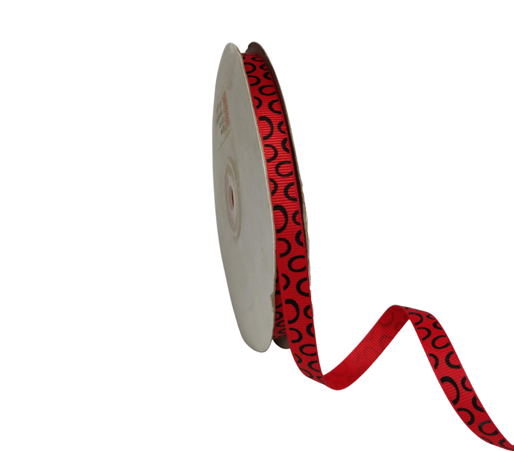 RED WITH BLACK SEMI-CIRCLES RIBBON (10 MM)