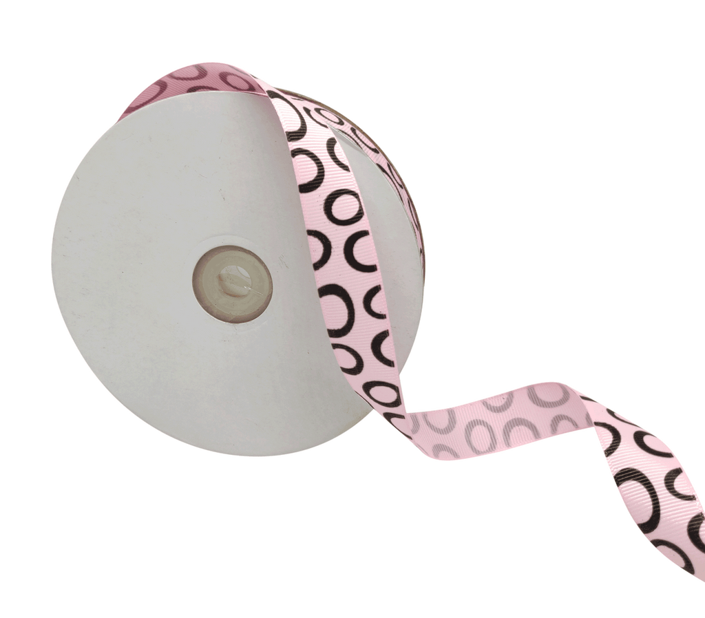 LIGHT BABY PINK WITH BLACK SEMI-CIRCLES RIBBON (20 MM)