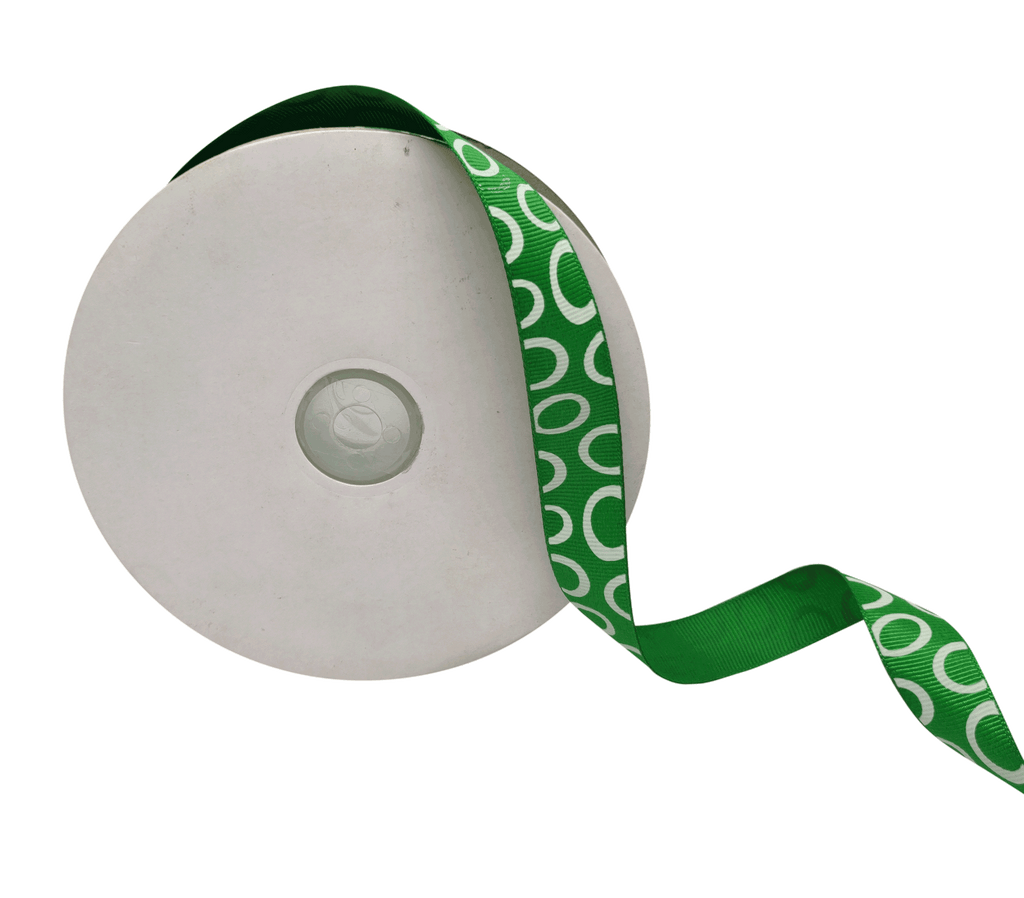 GREEN WITH WHITE SEMI-CIRCLES RIBBON (20 MM)