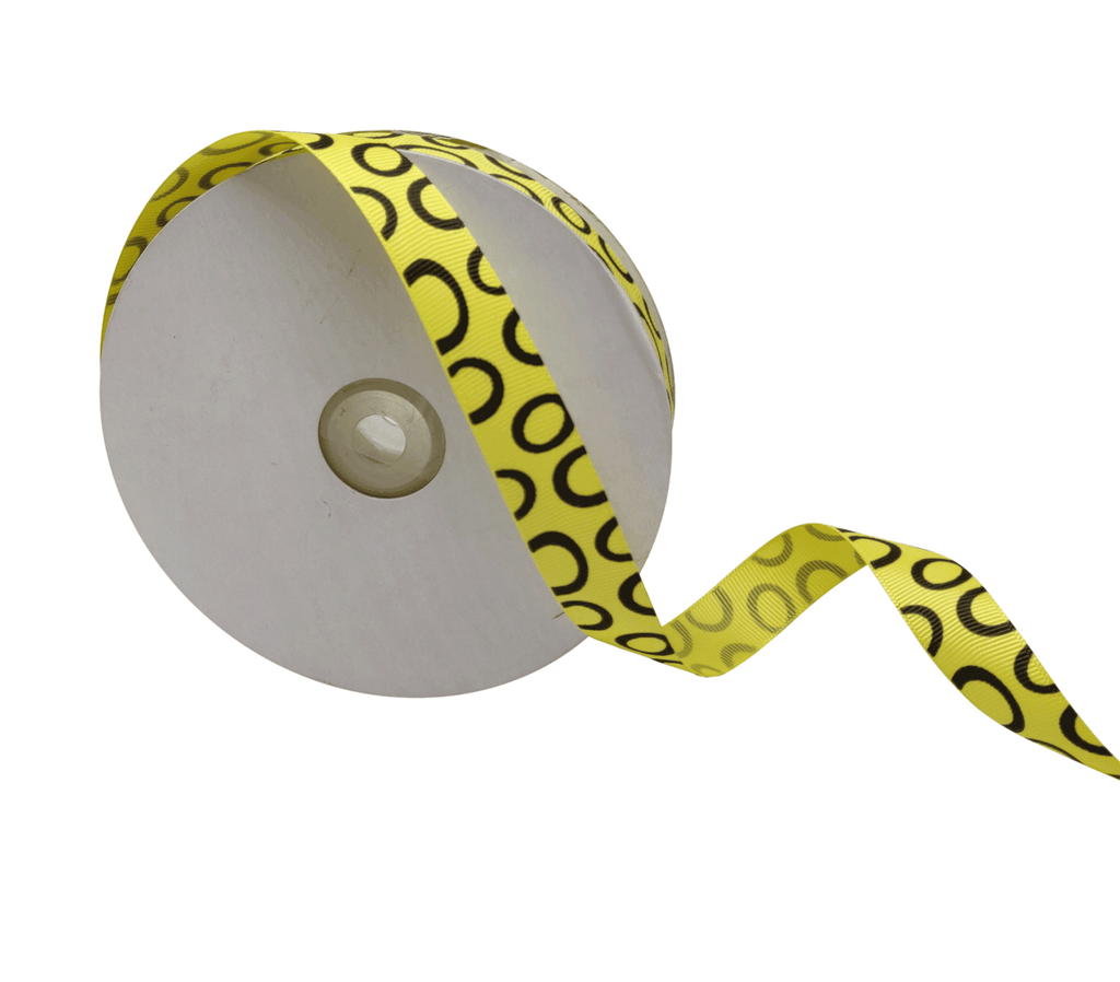 LEMON YELLOW WITH BLACK SEMI-CIRCLES RIBBON (20 MM)