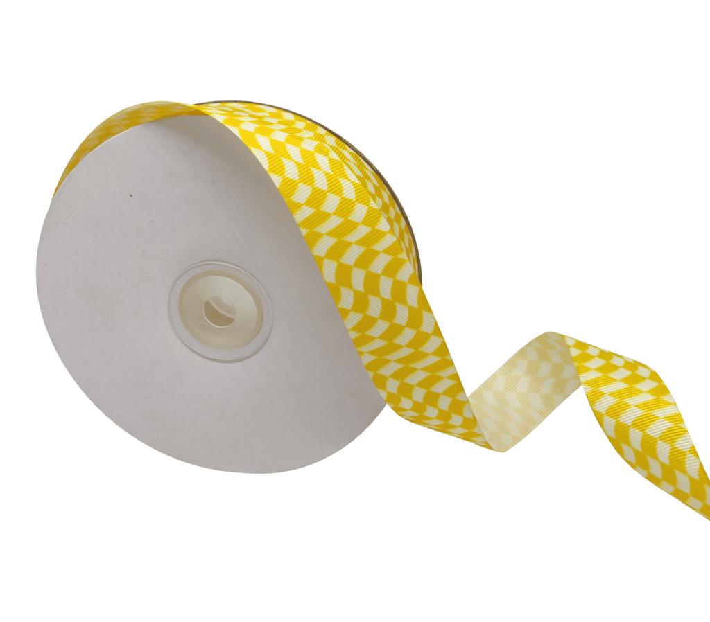 YELLOW CURVY CHECKS RIBBON (25 MM)