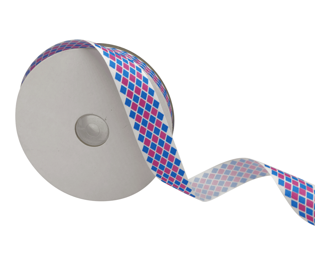 WHITE WITH ARGYLE CHECKS RIBBON (25 MM)